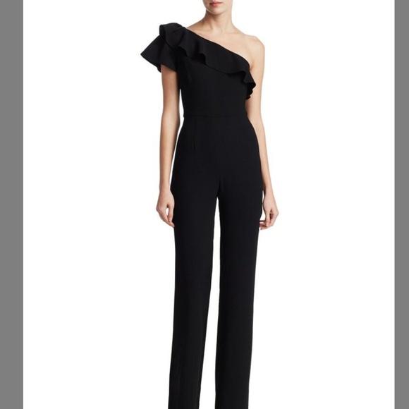 Monique Lhuillier Black One Shoulder Jumpsuit - Picture 1 of 4